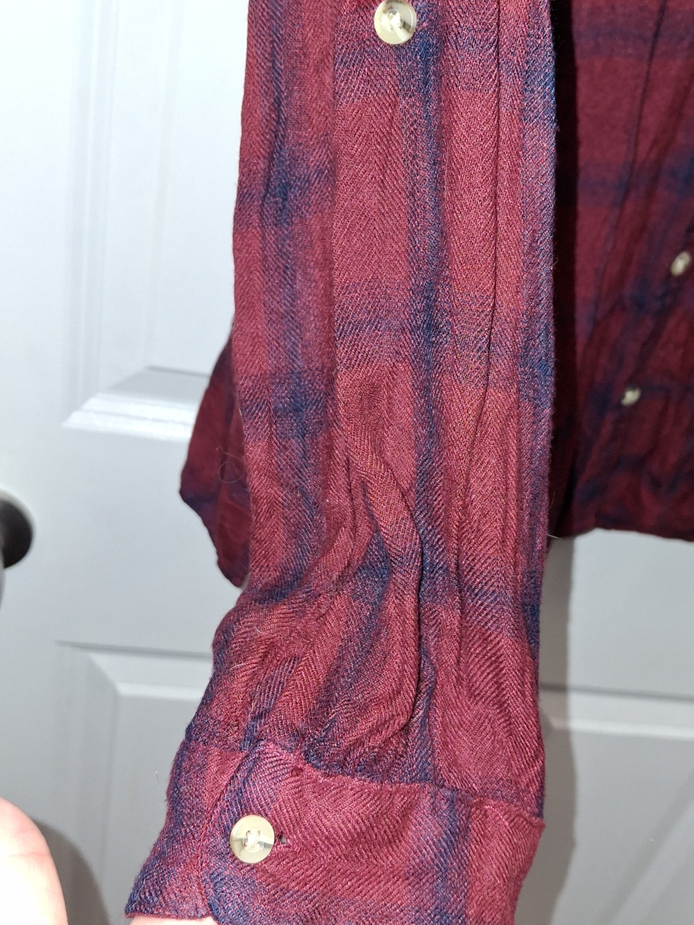 Maurices Burgundy and Navy Plaid Hooded Button-Down Shirt, 3x - Picture 4 of 6